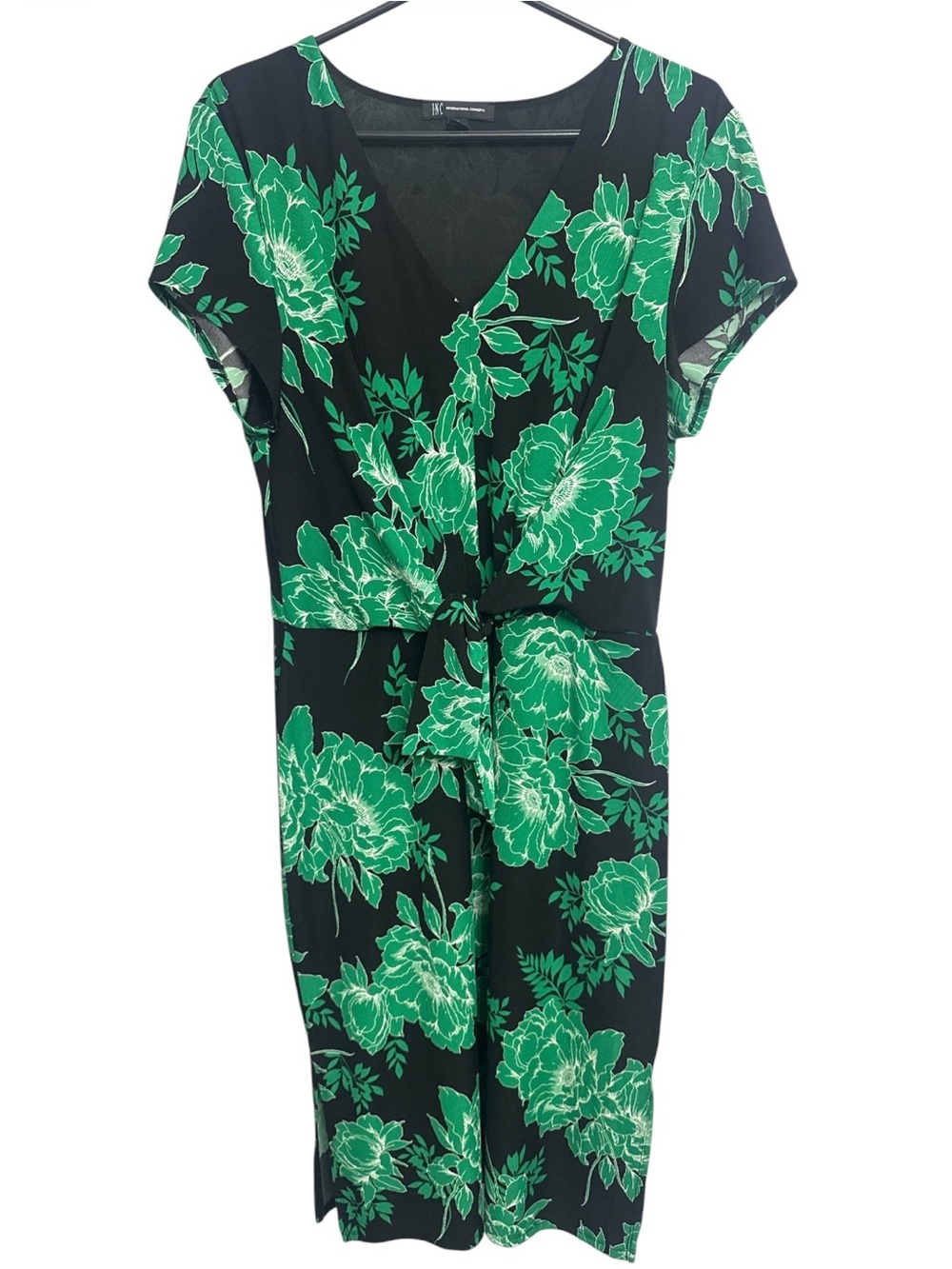 INC International Concepts Green Floral Print Dress with Tie Waist